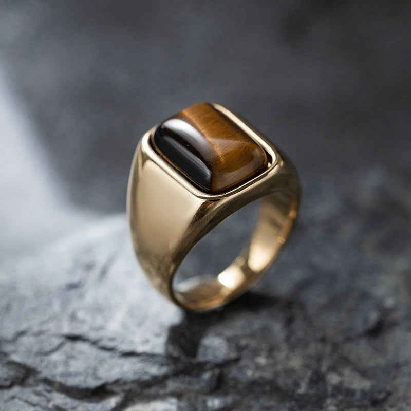 Natural Tiger Eye Stone Ring for men