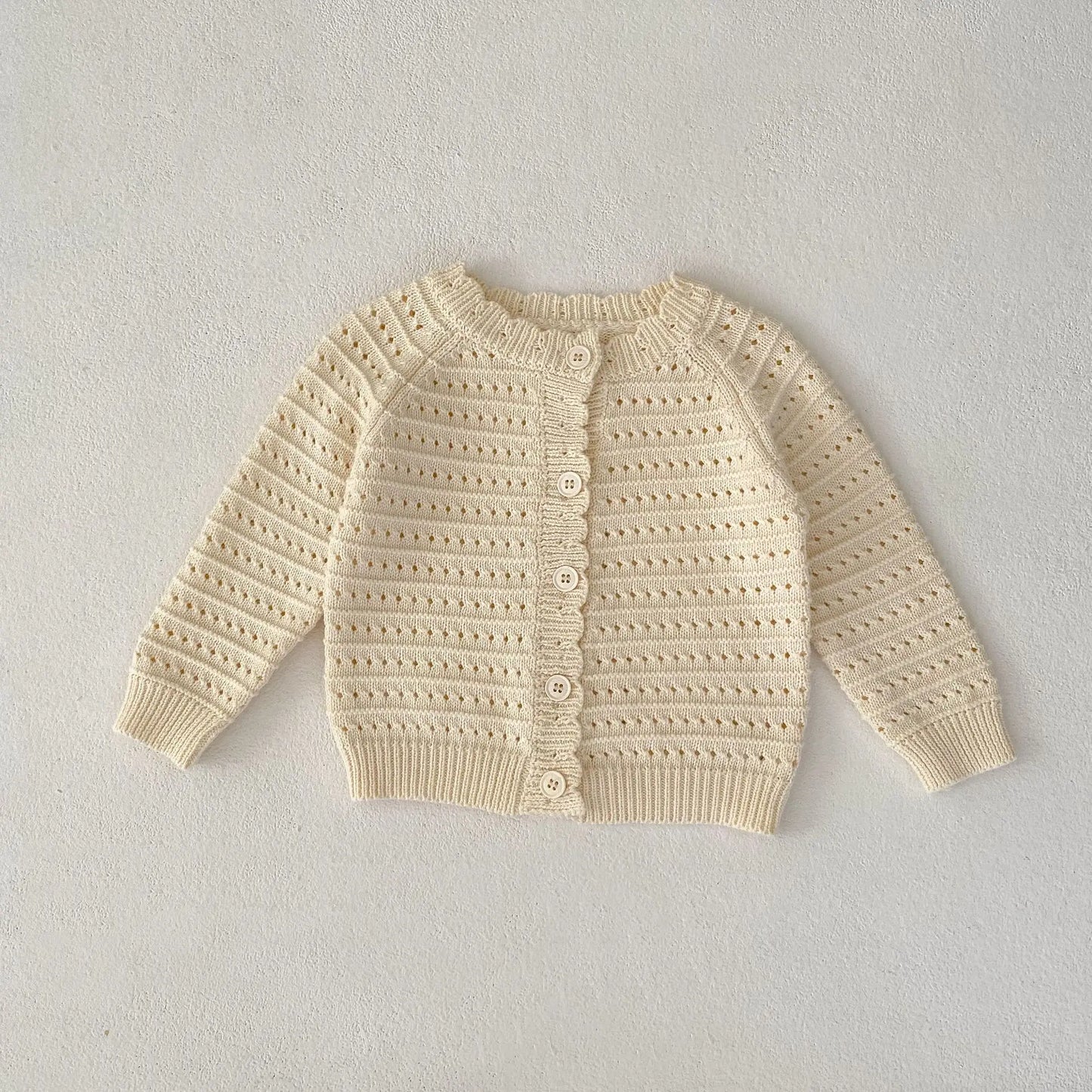 Spring and Autumn Clothing Net Red Baby Children's Boys and Girls' Cotton Hollow Knitted Coat+Knitted Pants 2-piece Set