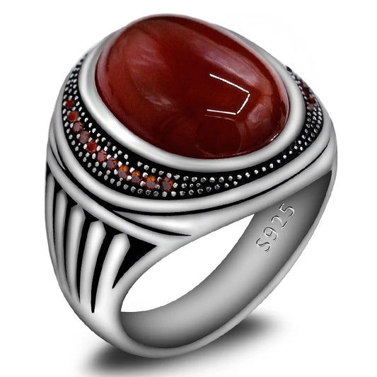 Natural Red Agate Ring for Men