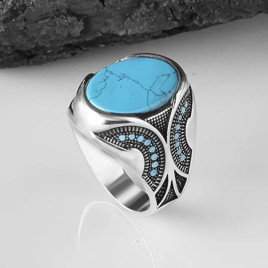 retro turquoise men's business ring