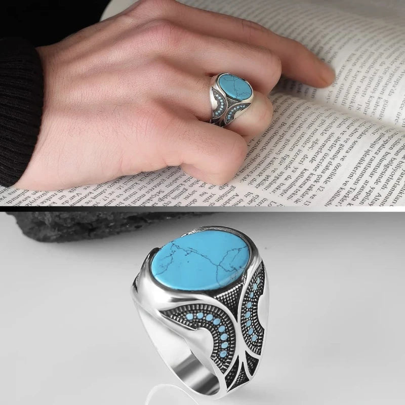 retro turquoise men's business ring