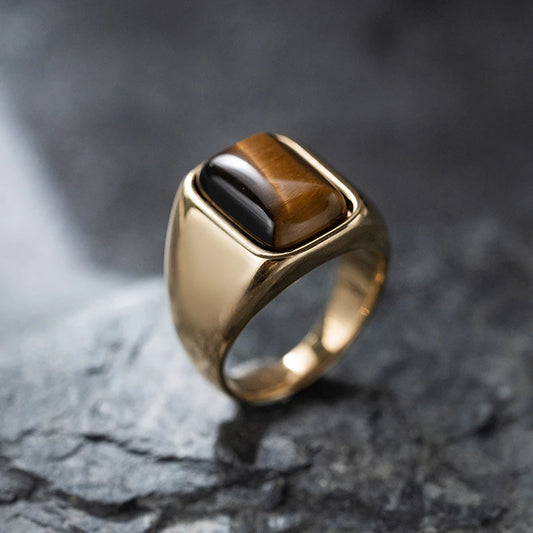 Natural Tiger Eye Stone Ring for men