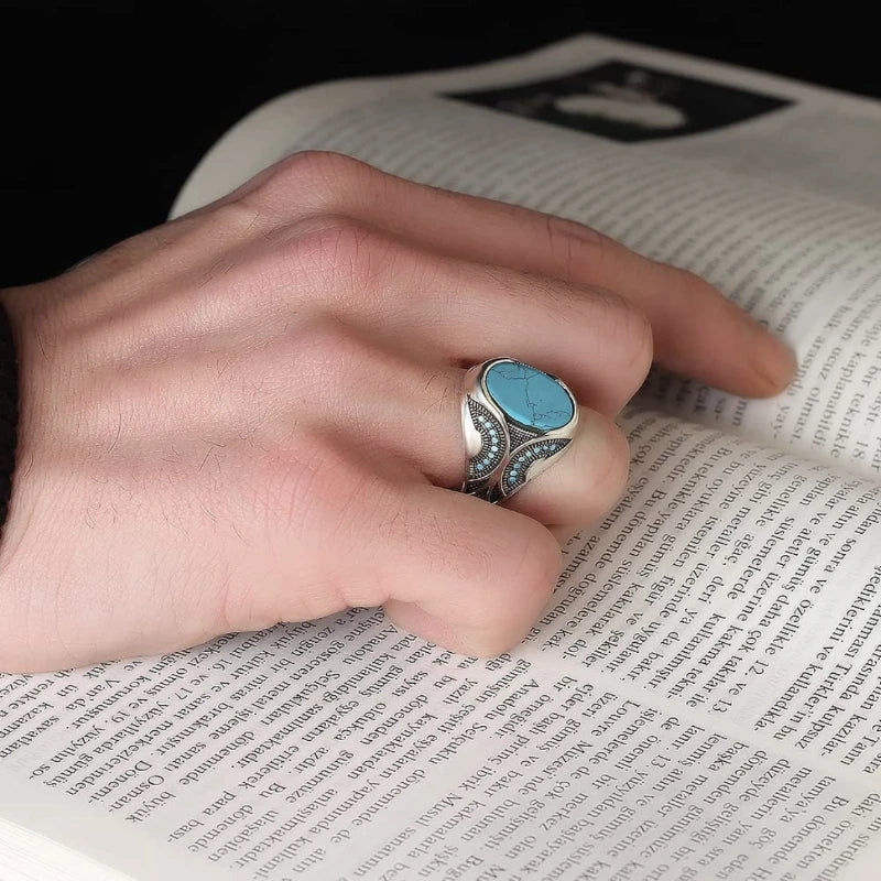 retro turquoise men's business ring