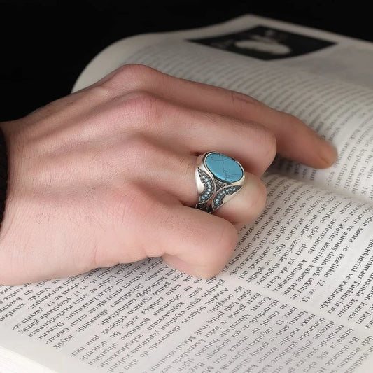 retro turquoise men's business ring